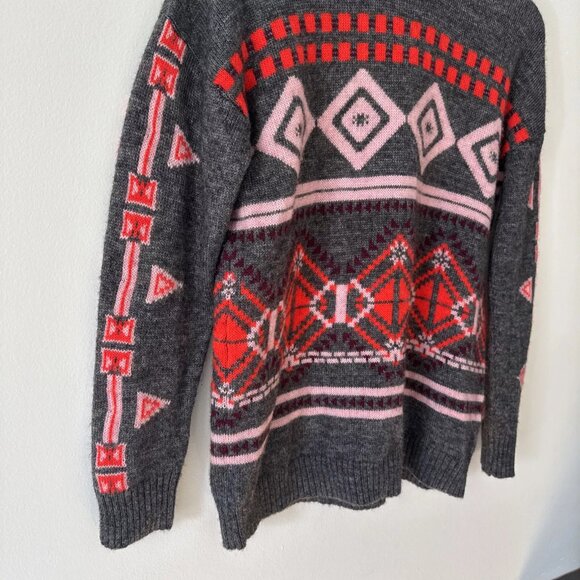 J. Crew Sweater Womens Medium Wool Blend Gray Pink Red Holiday Valentines - Picture 3 of 6